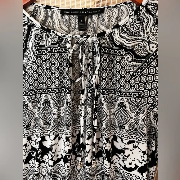 White House Black Market white and black 3/4 sleeve paisley boho dress - Picture 8 of 9